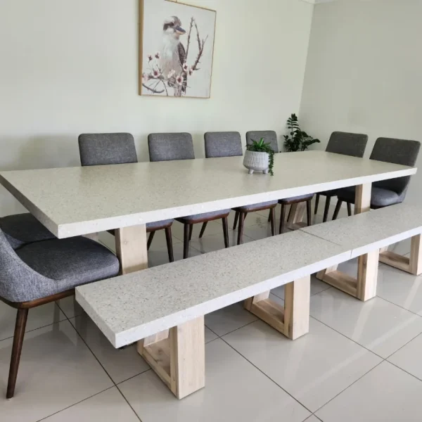 eTerrazzo Rectangle Table with 4 Bench Seats & 4 Stools