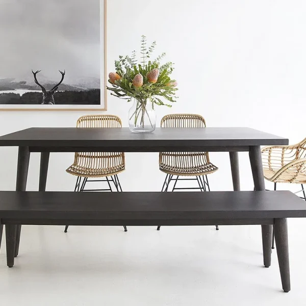 1.8m Oslo Elkstone Bench Seat | Ebony Black with Ebony Acacia Wood Legs