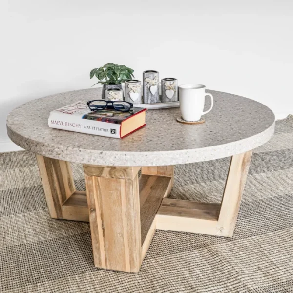 eTerrazzo Coffee Table Round - Wide Timber Legs